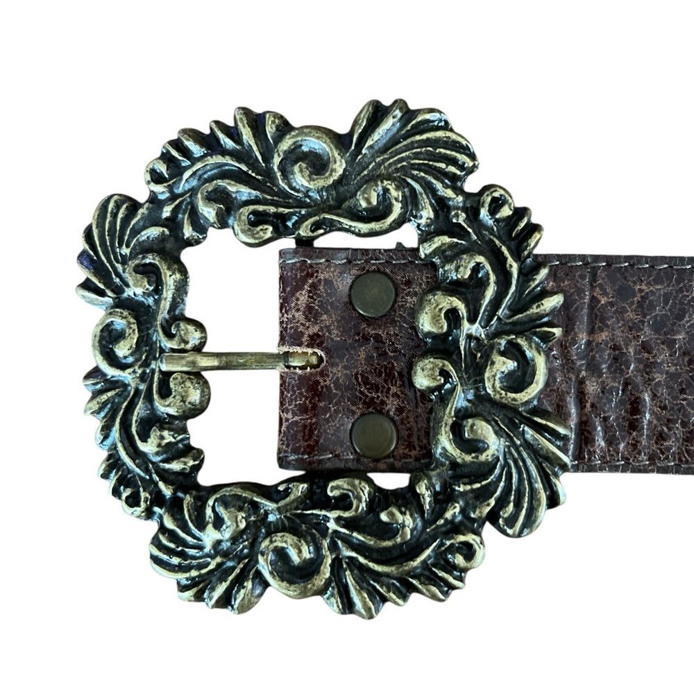 Vintage Leather Belt with Heavy Brass Embellishments Boho Bohemian Festival - Picture 2 of 8